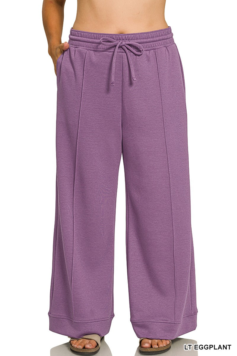 Curvy Tabitha Scuba Pintuck Wide Leg Pants
