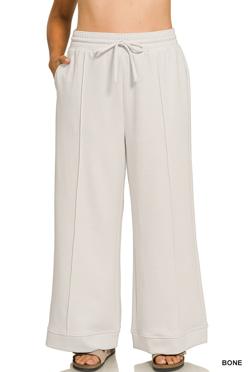 Curvy Tabitha Scuba Pintuck Wide Leg Pants