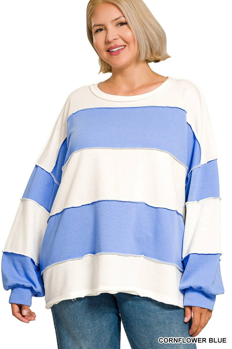 Curvy Shondra Striped French Terry Top