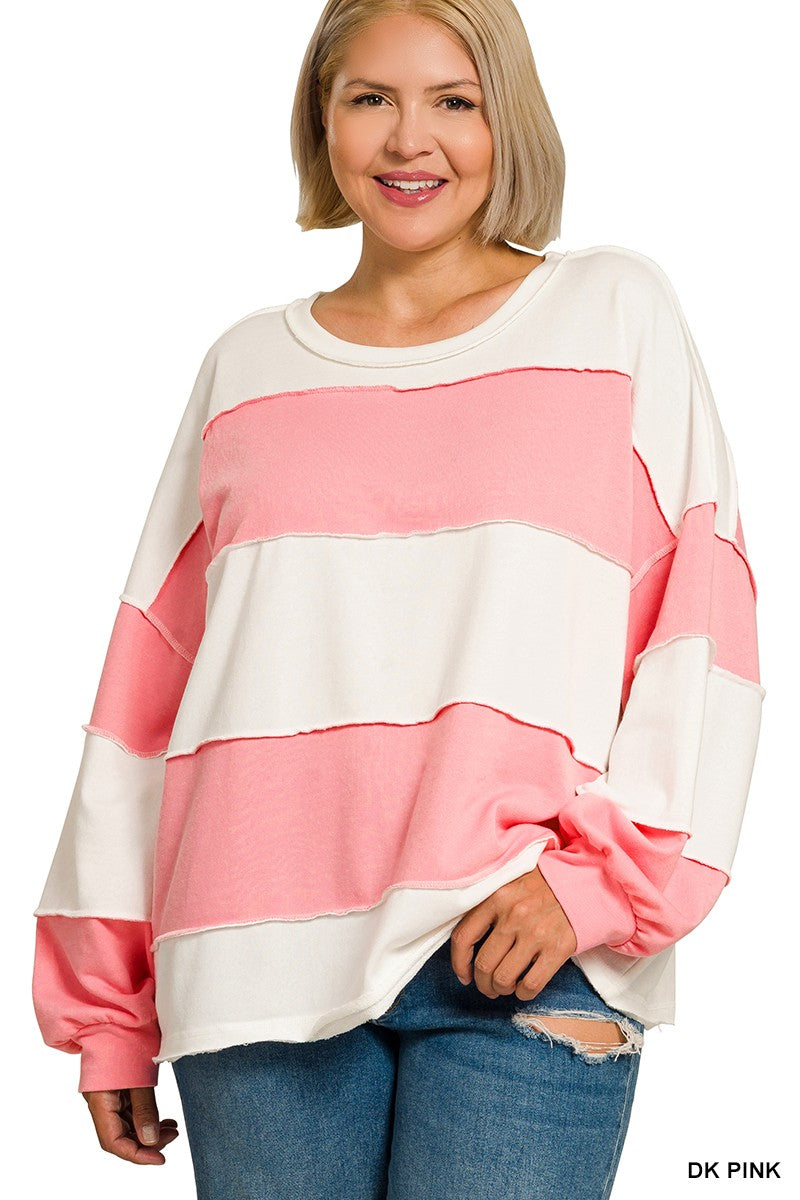 Curvy Shondra Striped French Terry Top