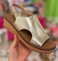 Corkys Gold Crinkle Volta II Wedges