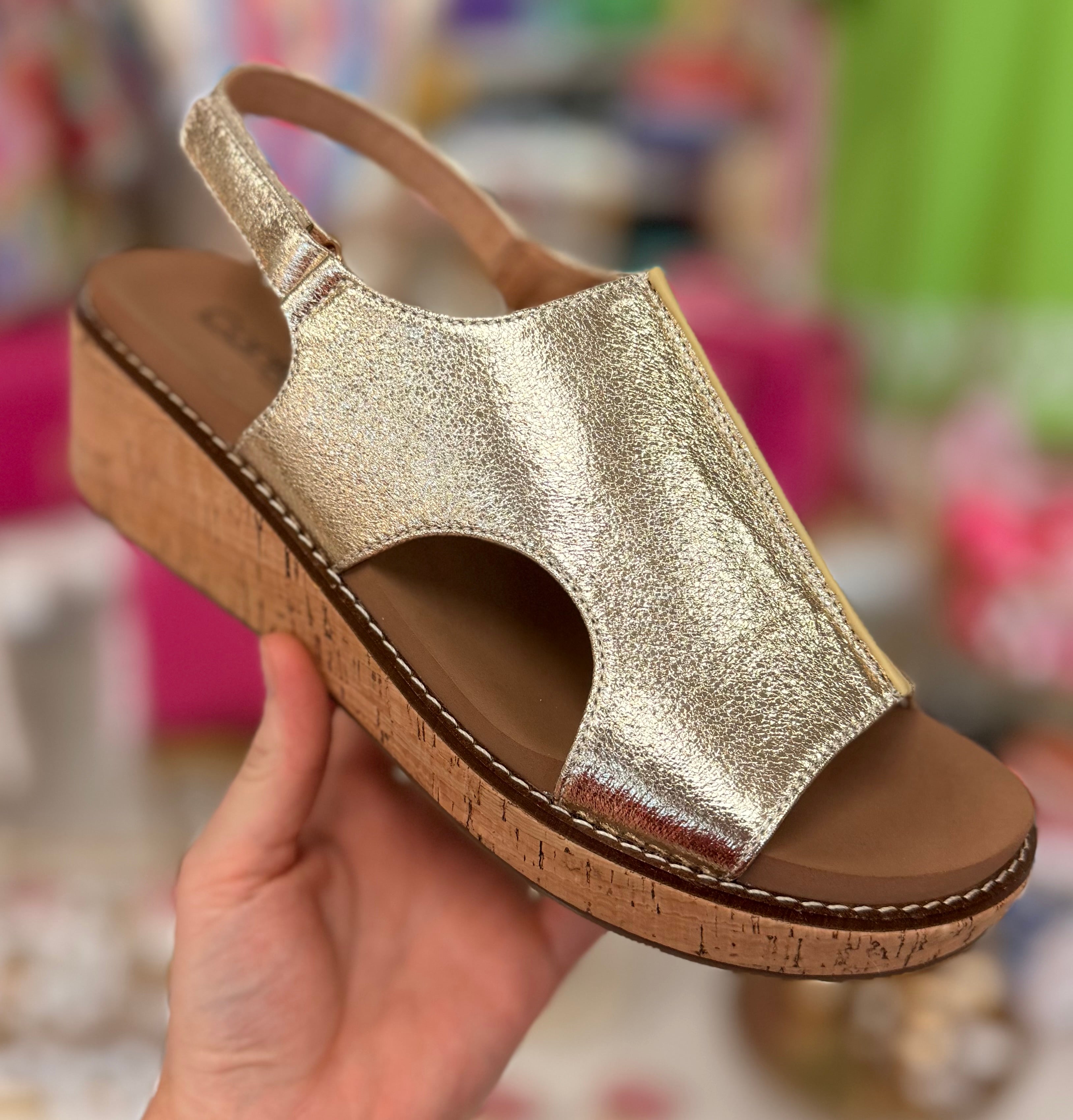 Corkys Gold Crinkle Volta II Wedges