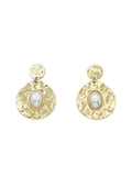 RG Gold Hammered Circle With Pearl Earrings