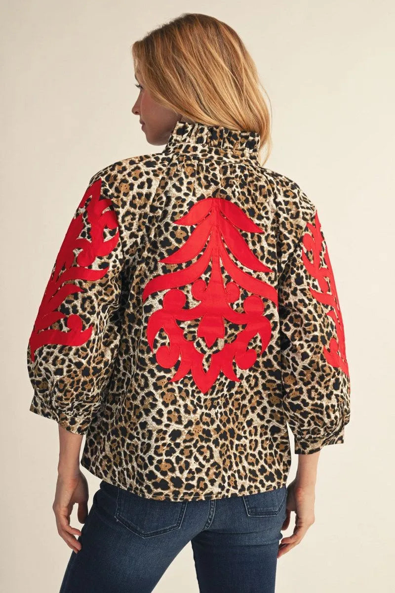Rachel Leopard Top with Baroque Applique