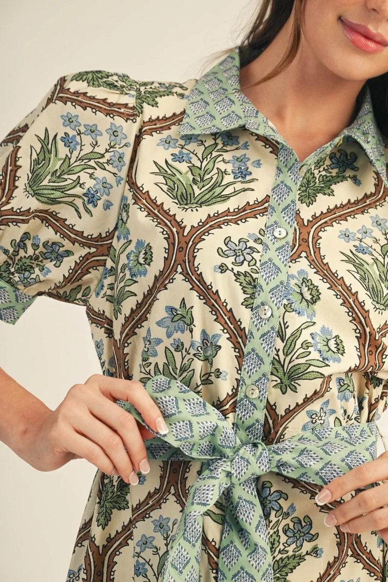 Jodi Button Down Floral Midi Dress