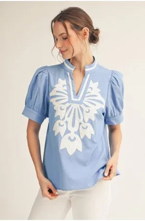 Bethany Blue Applique Chic Top