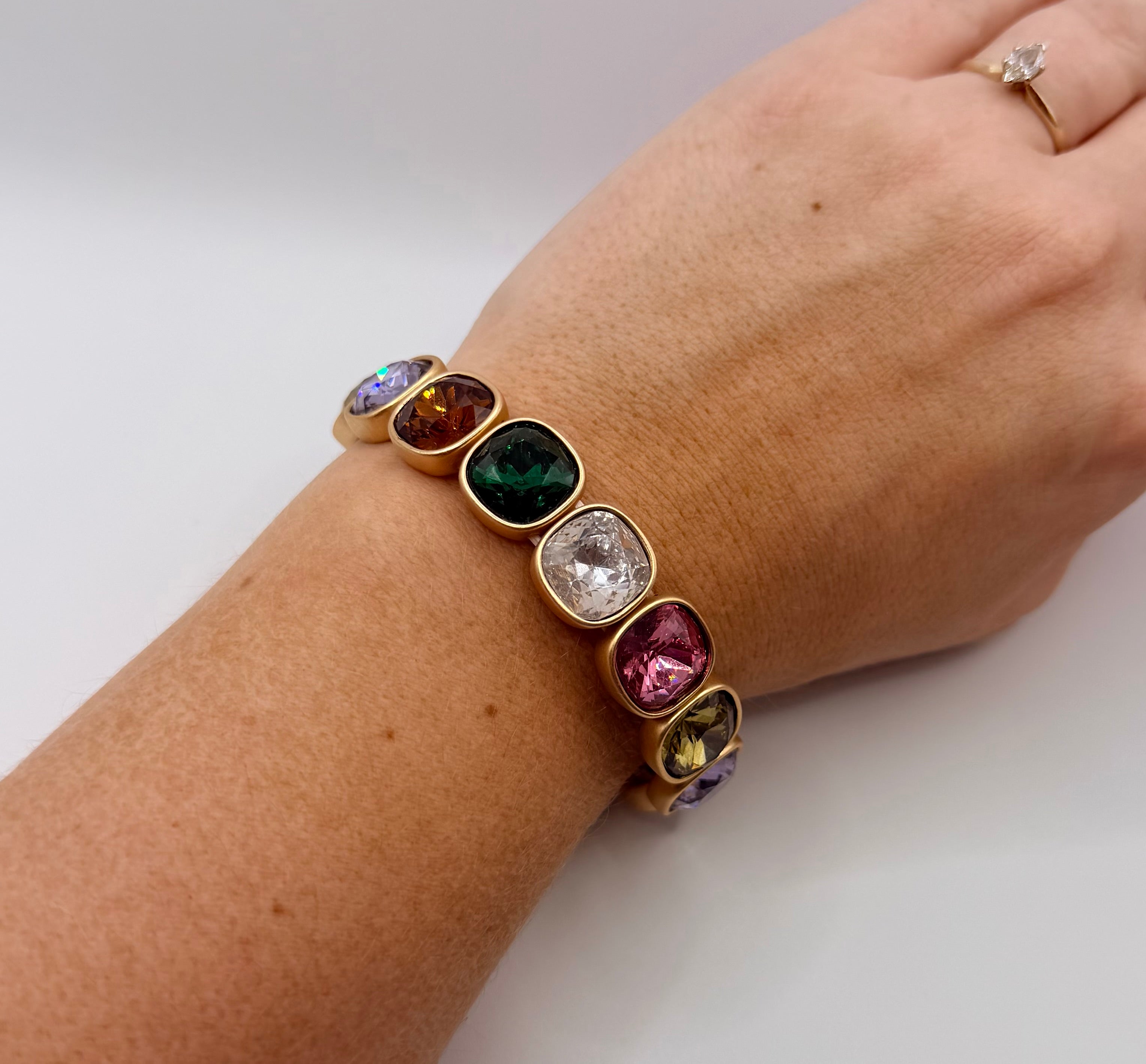 Square Rhinestone Stretch Bracelet