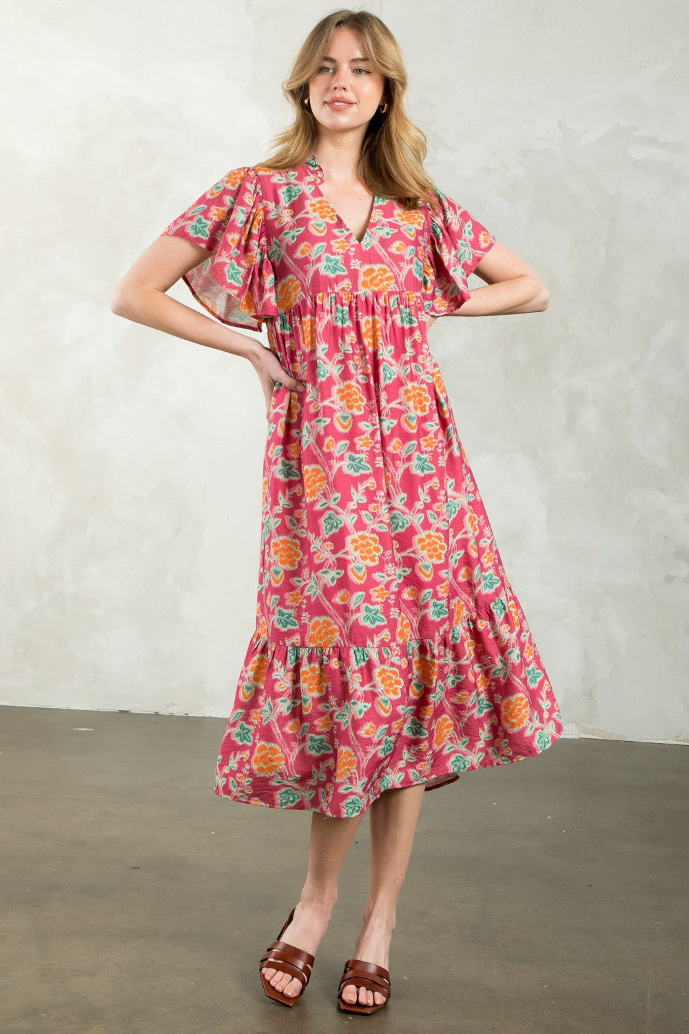 Marissa Flutter Sleeve Flower Print Dress
