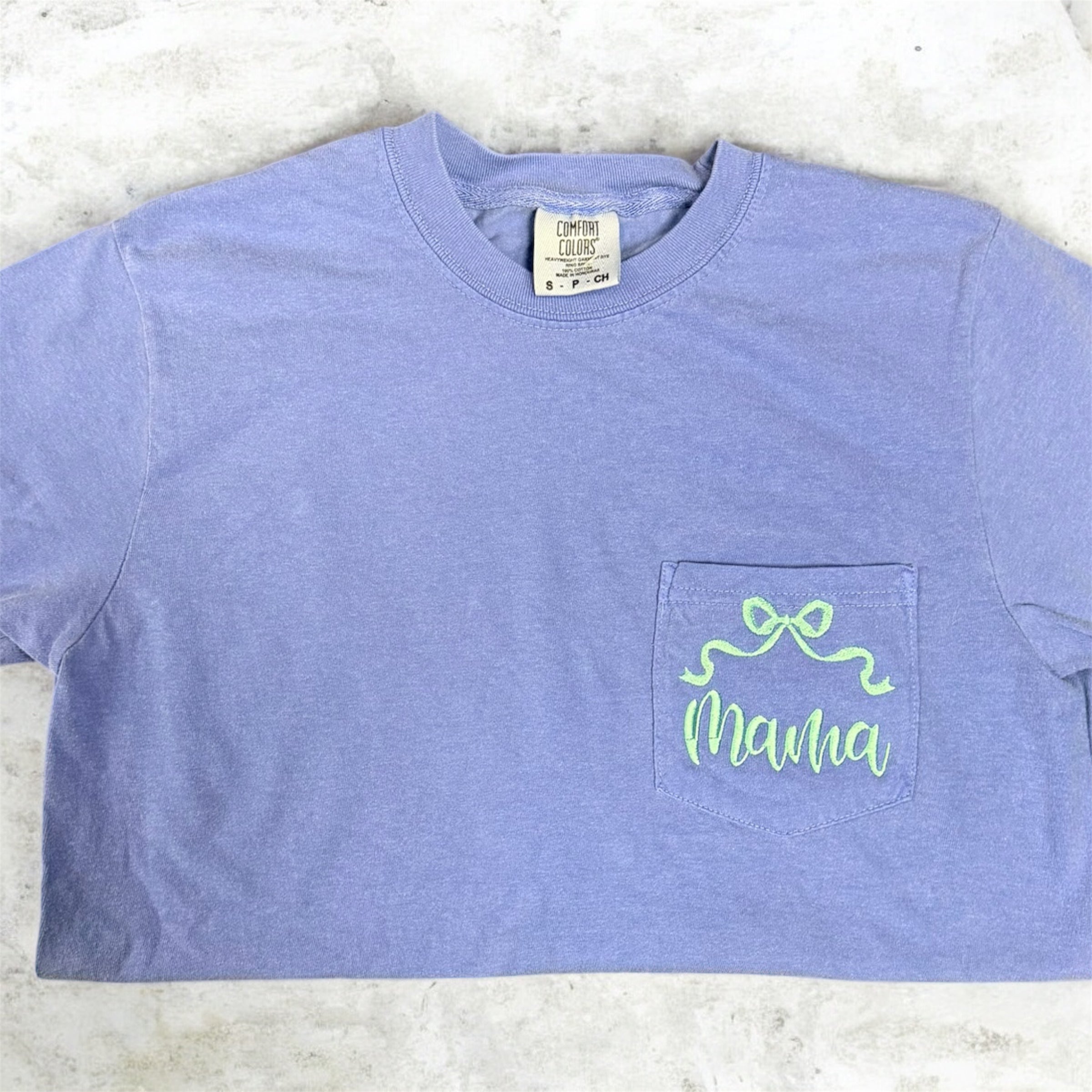 Dusty Blue Comfort Color Mama Pocket Tee