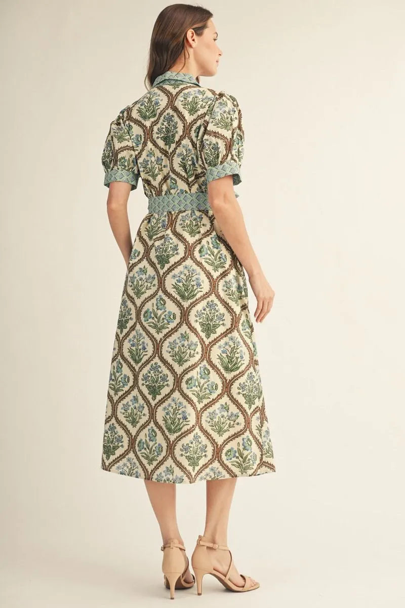 Jodi Button Down Floral Midi Dress