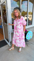Shelbie Pink Abstract Print Midi Dress