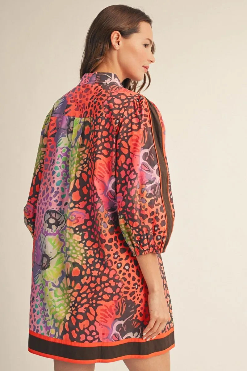 Louise Leopard Floral Button Down Mini Dress