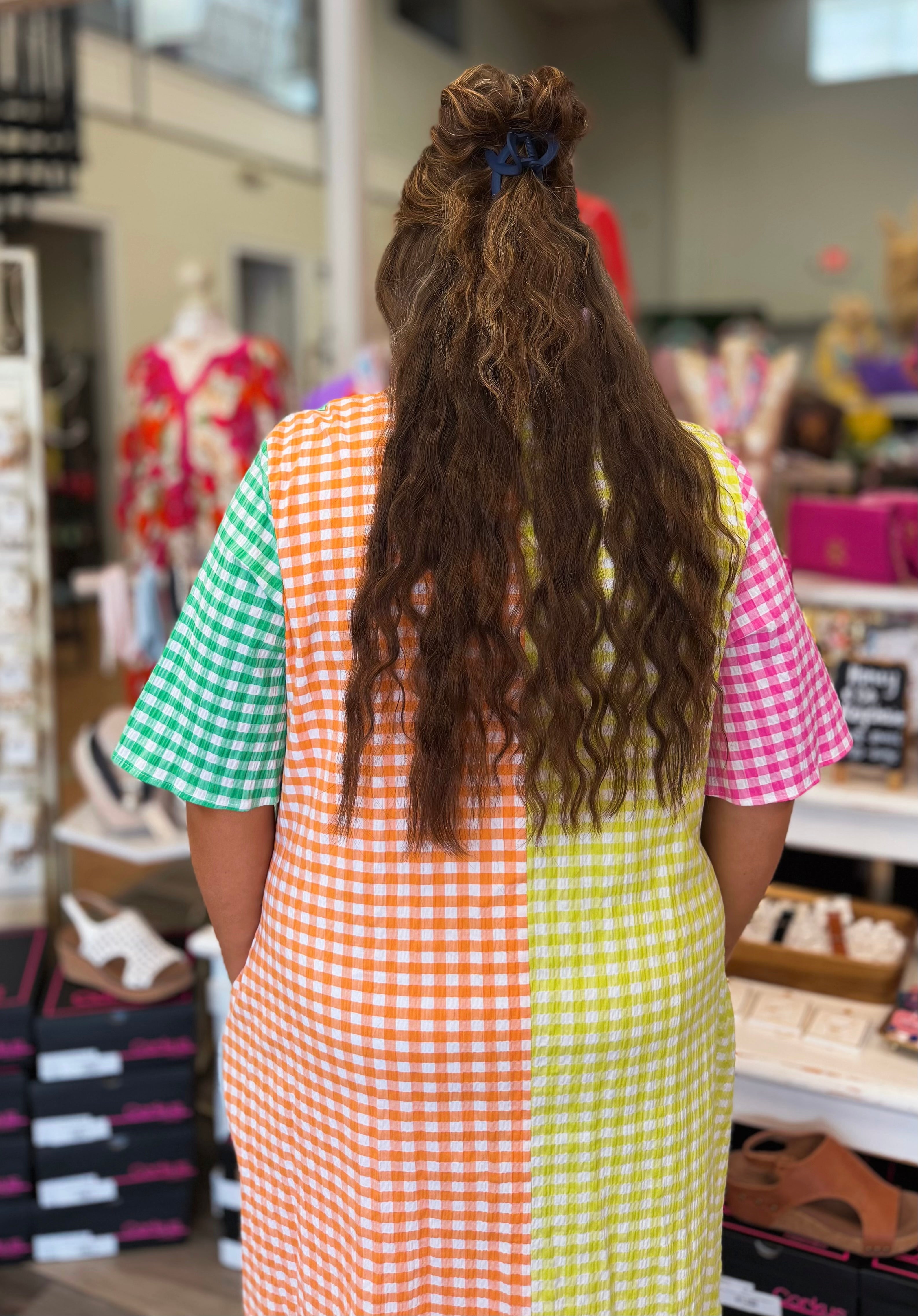 Curvy Olivia Multi Seer Gingham Adrienne Dress