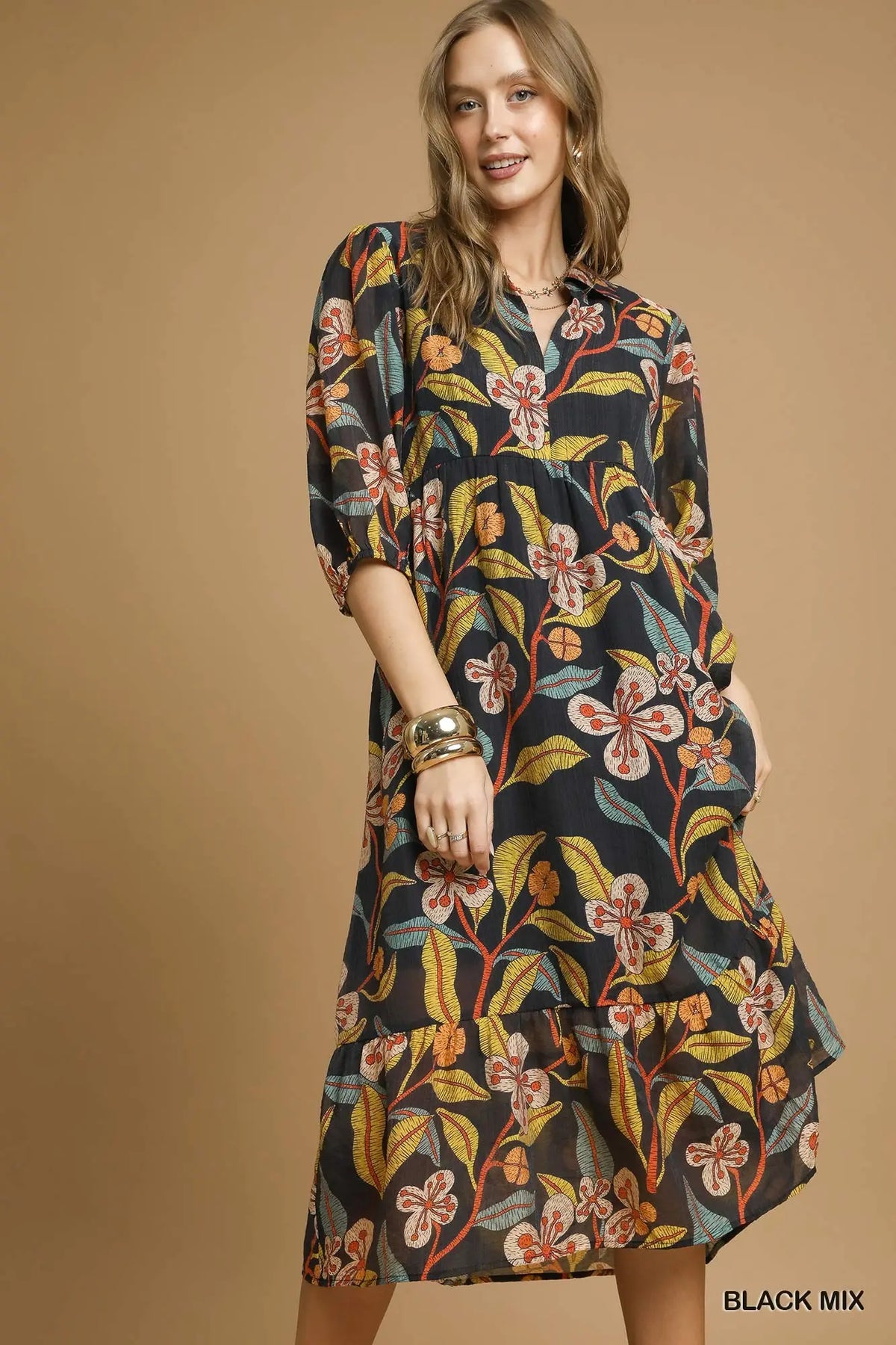 Curvy Rachel Floral Tiered Midi Dress