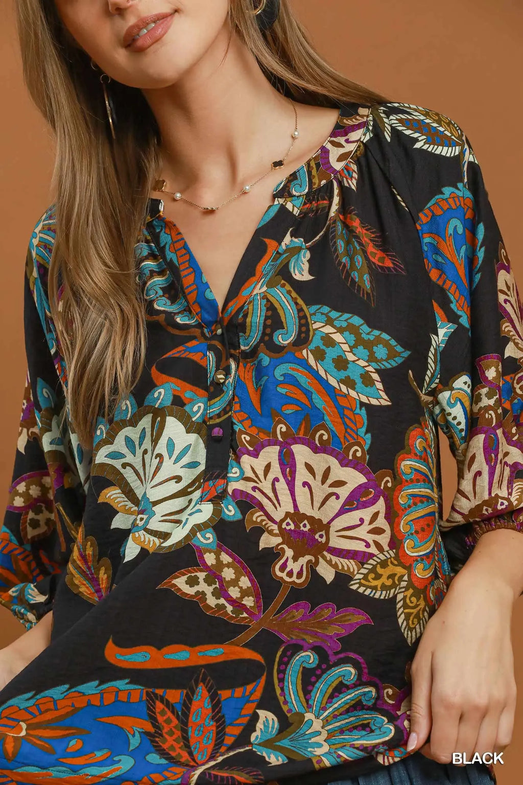 Curvy Barbara Boho Paisley Print Blouse