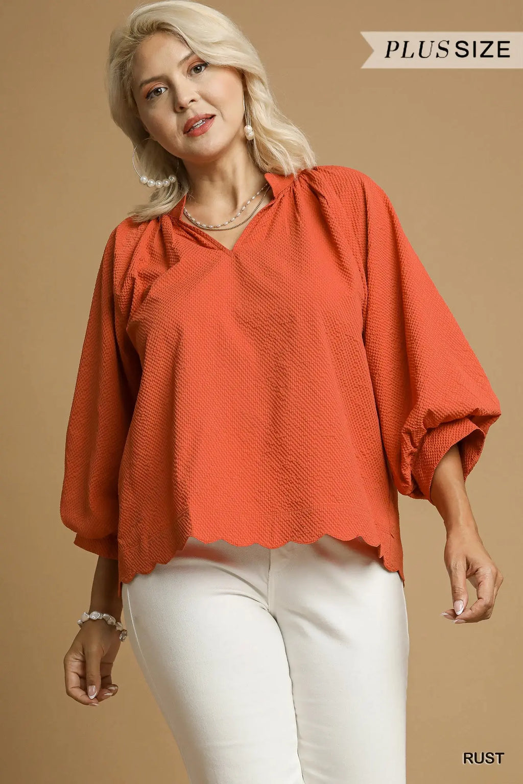 Curvy Autumn Scallop Hem Top