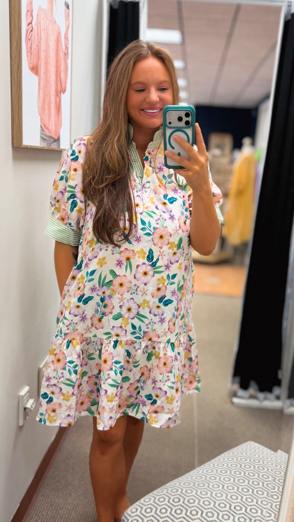 Curvy Maddy Mix Floral Ruffle Detail Mini Dress