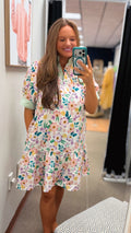 Curvy Maddy Mix Floral Ruffle Detail Mini Dress