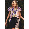 Violet Flutter Sleeve Floral Printed Top