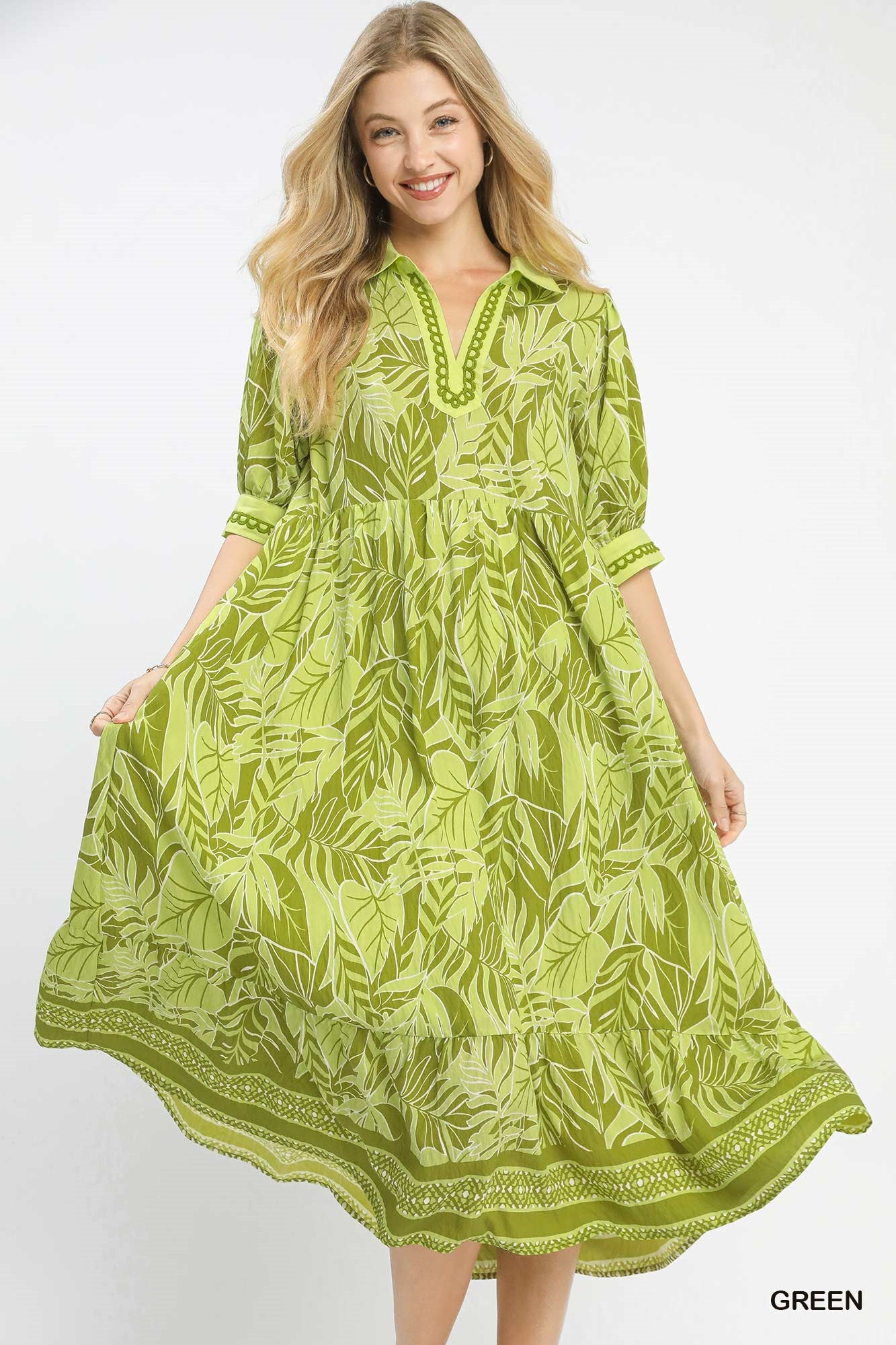 Darla Leafy Border Print Midi Dress