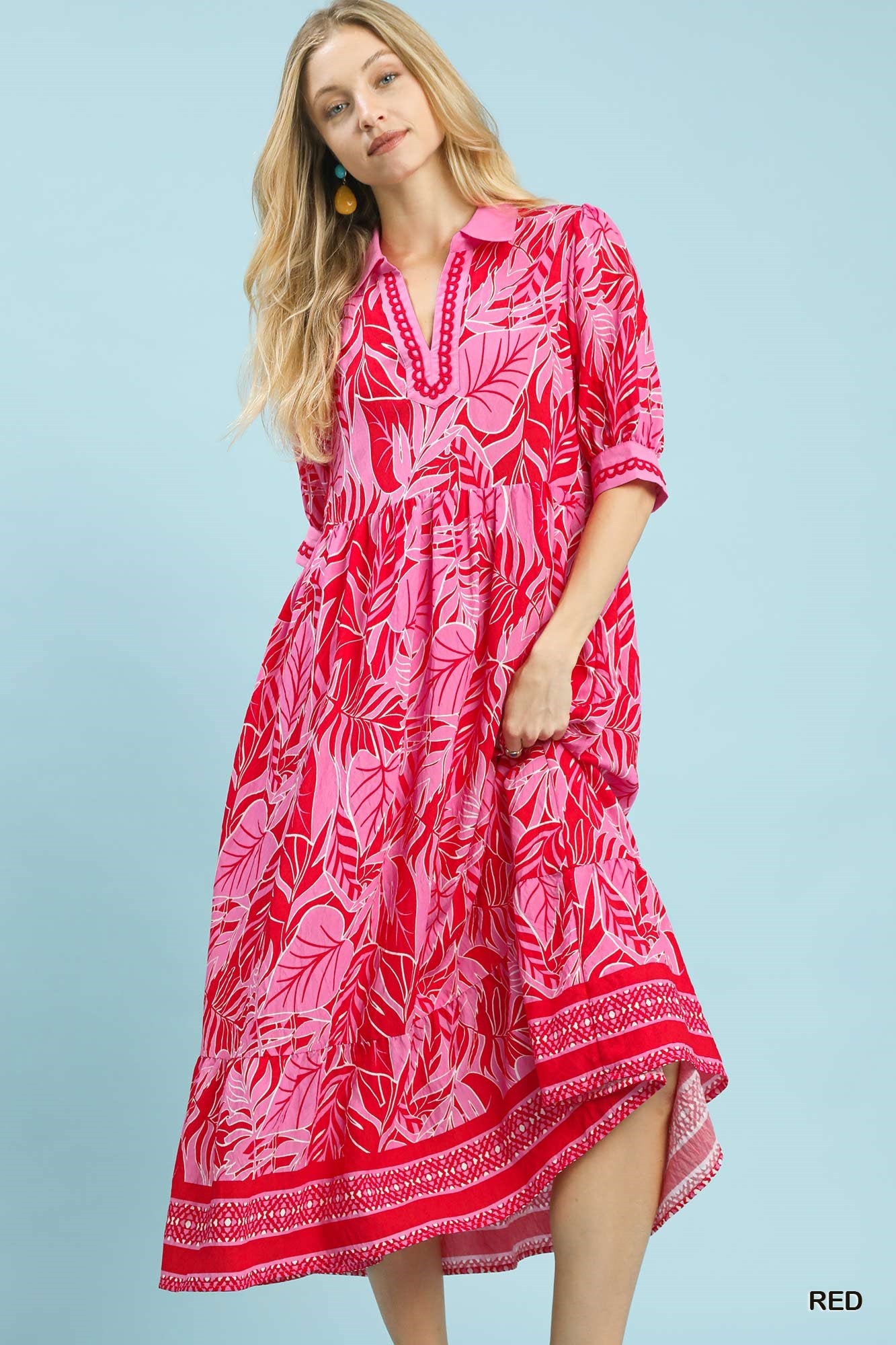 Darla Leafy Border Print Midi Dress