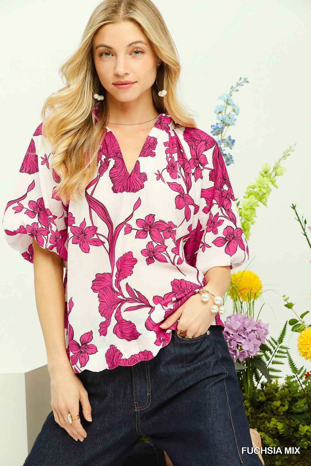 Violet Floral Print Top