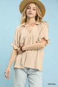 Kimmie Solid Collared VNeck Top