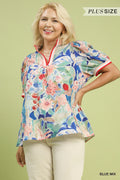 Curvy Greta Jacquard Bloomscape Print Top