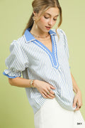 Stella Seersucker Striped Ruffle Sleeve Top