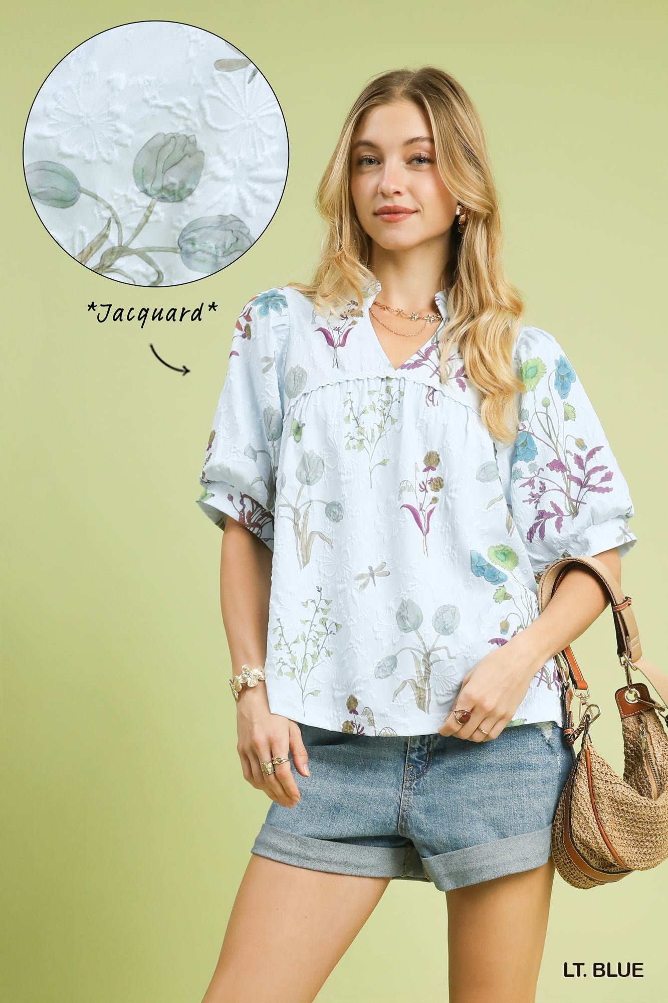 Jana Jaquard Print Puff Sleeve Top