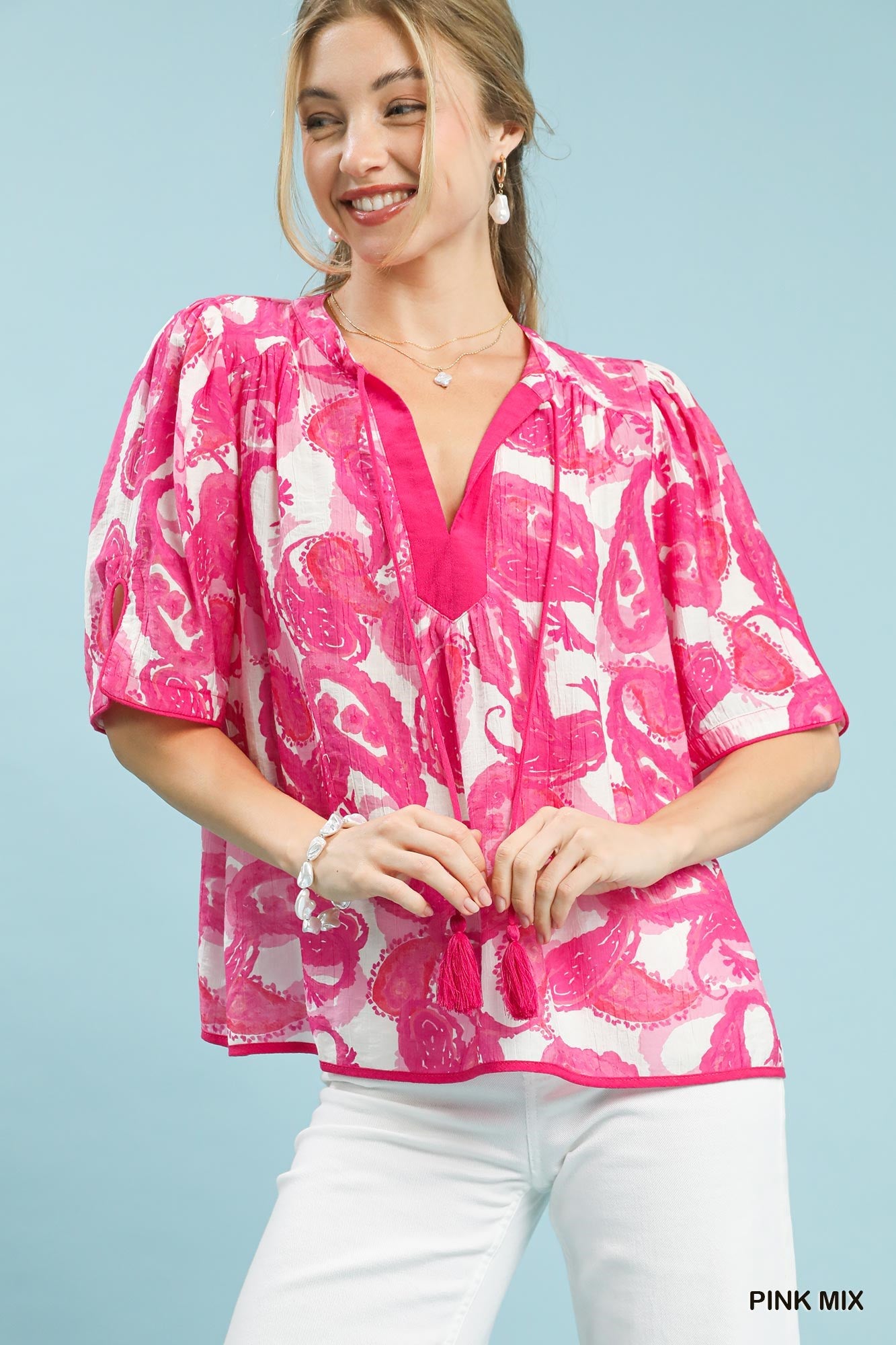 Donna Paisley Print Tassel Tie Top