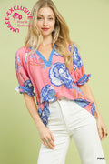 Susan Floral VNeck Puff Sleeve Top