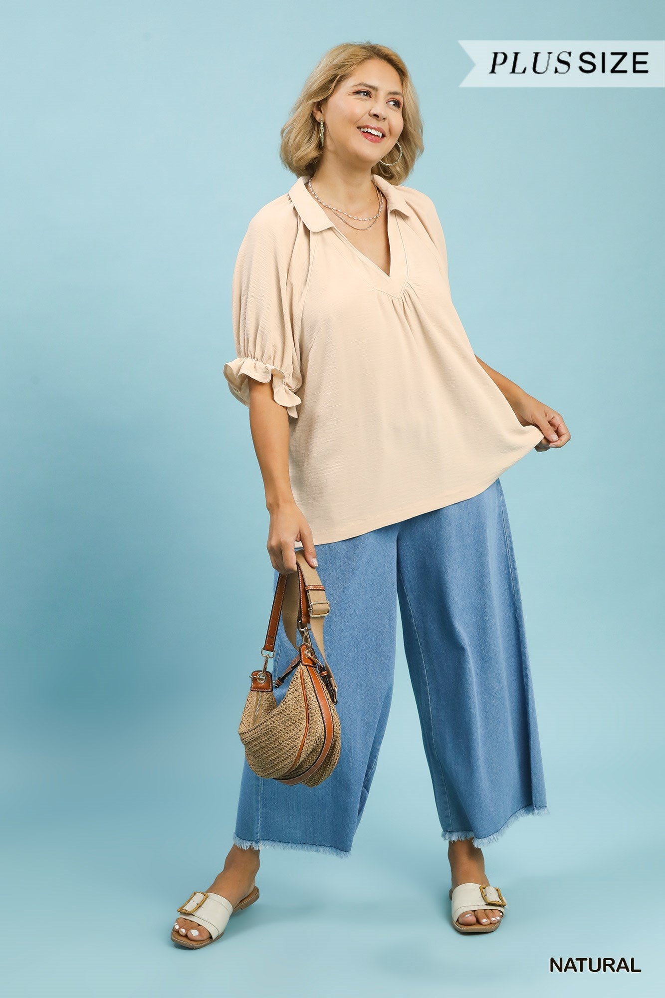 Curvy Samantha Solid Collared Top