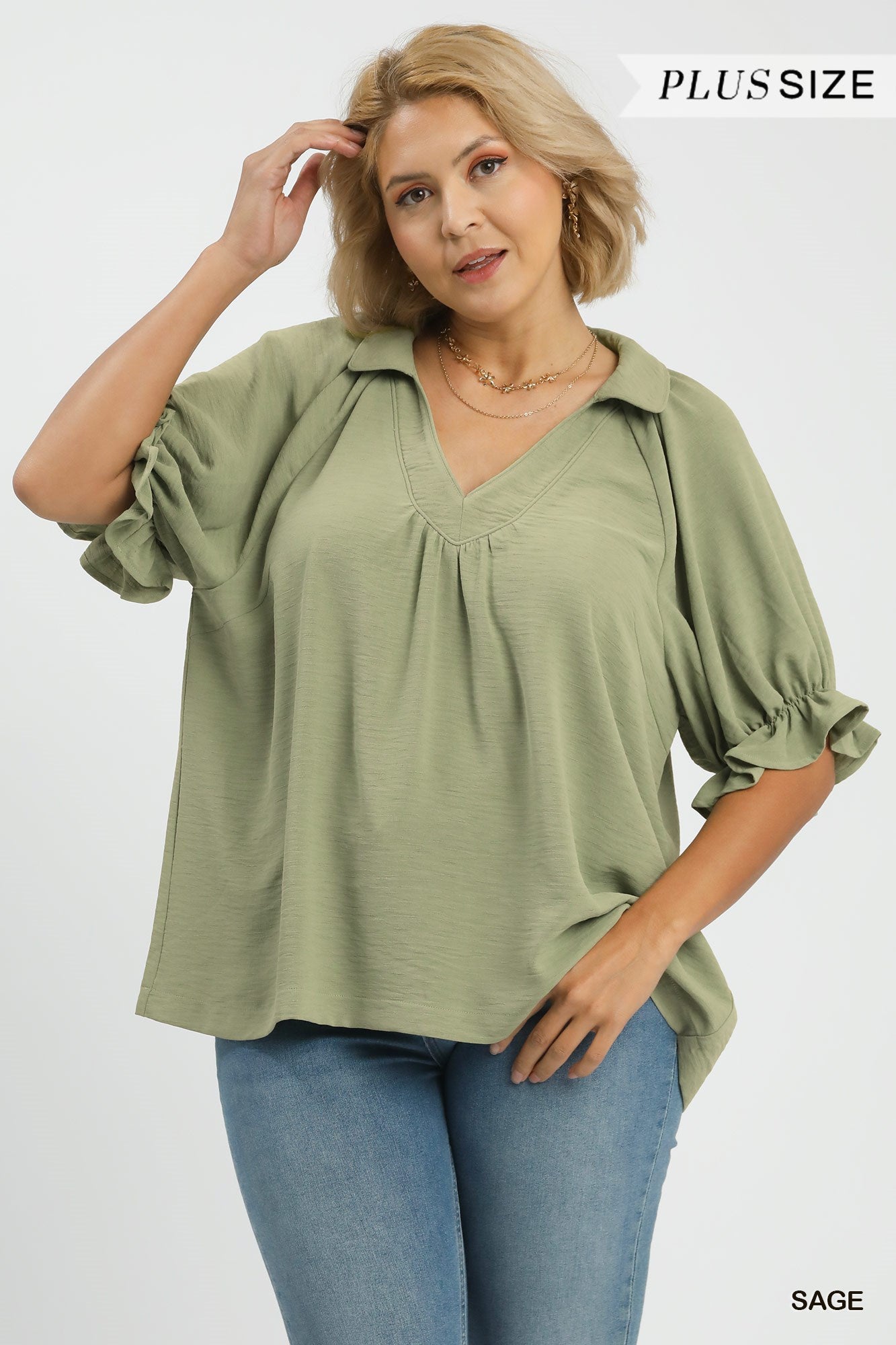 Curvy Samantha Solid Collared Top