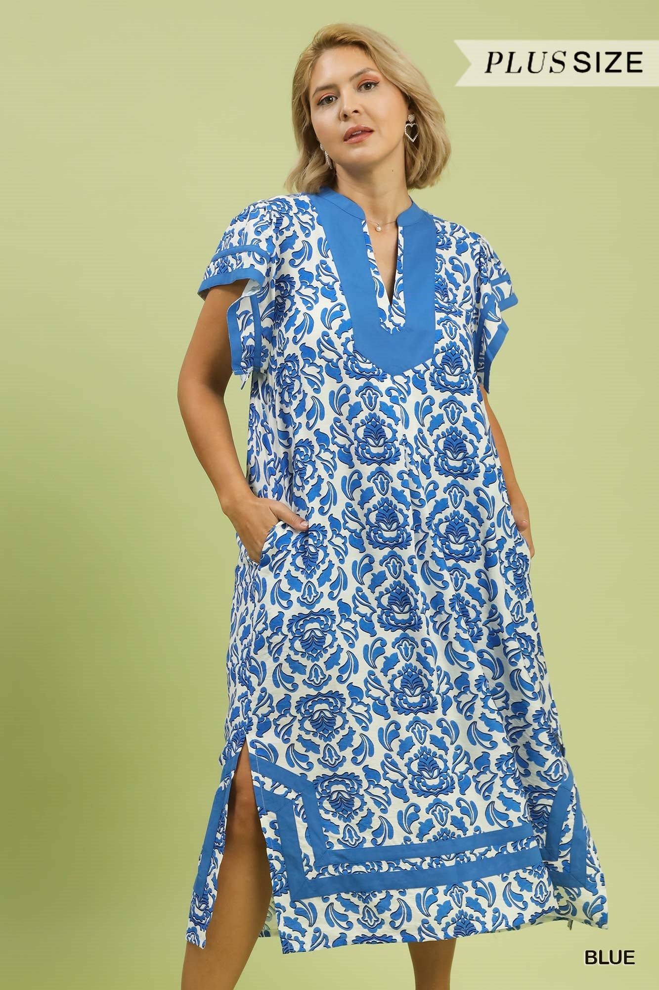 Curvy Anya Abstract Two Tone Print Midi Dress