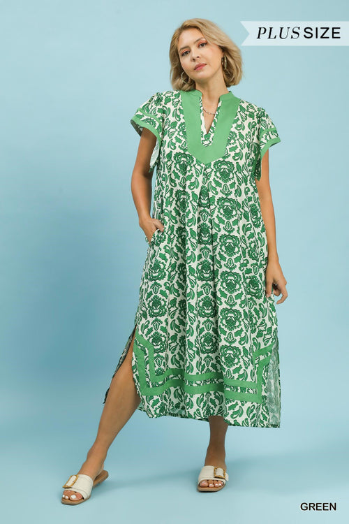 Curvy Anya Abstract Two Tone Print Midi Dress