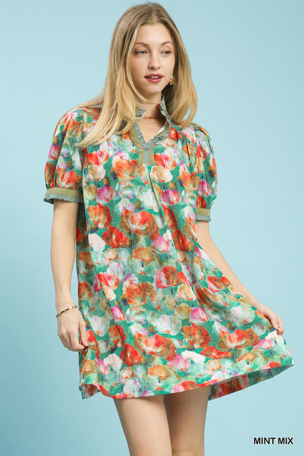 Mannie Floral Print Puff Sleeve Mini Dress