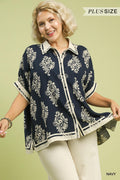Curvy Journey Abstract Print Button Front Top