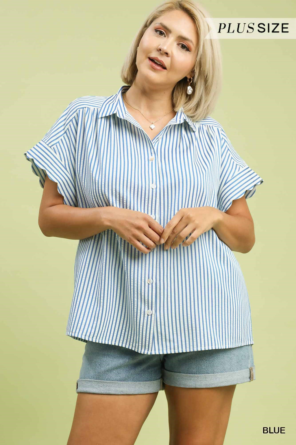 Curvy Sydney Scallop Trim Striped Top