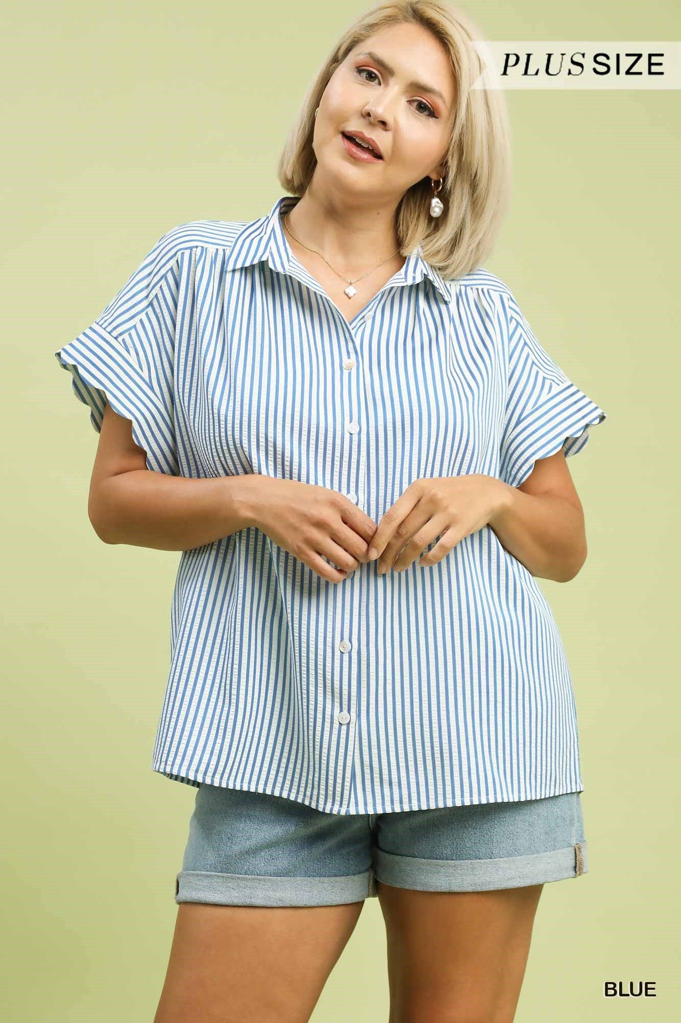 Curvy Sydney Scallop Trim Striped Top