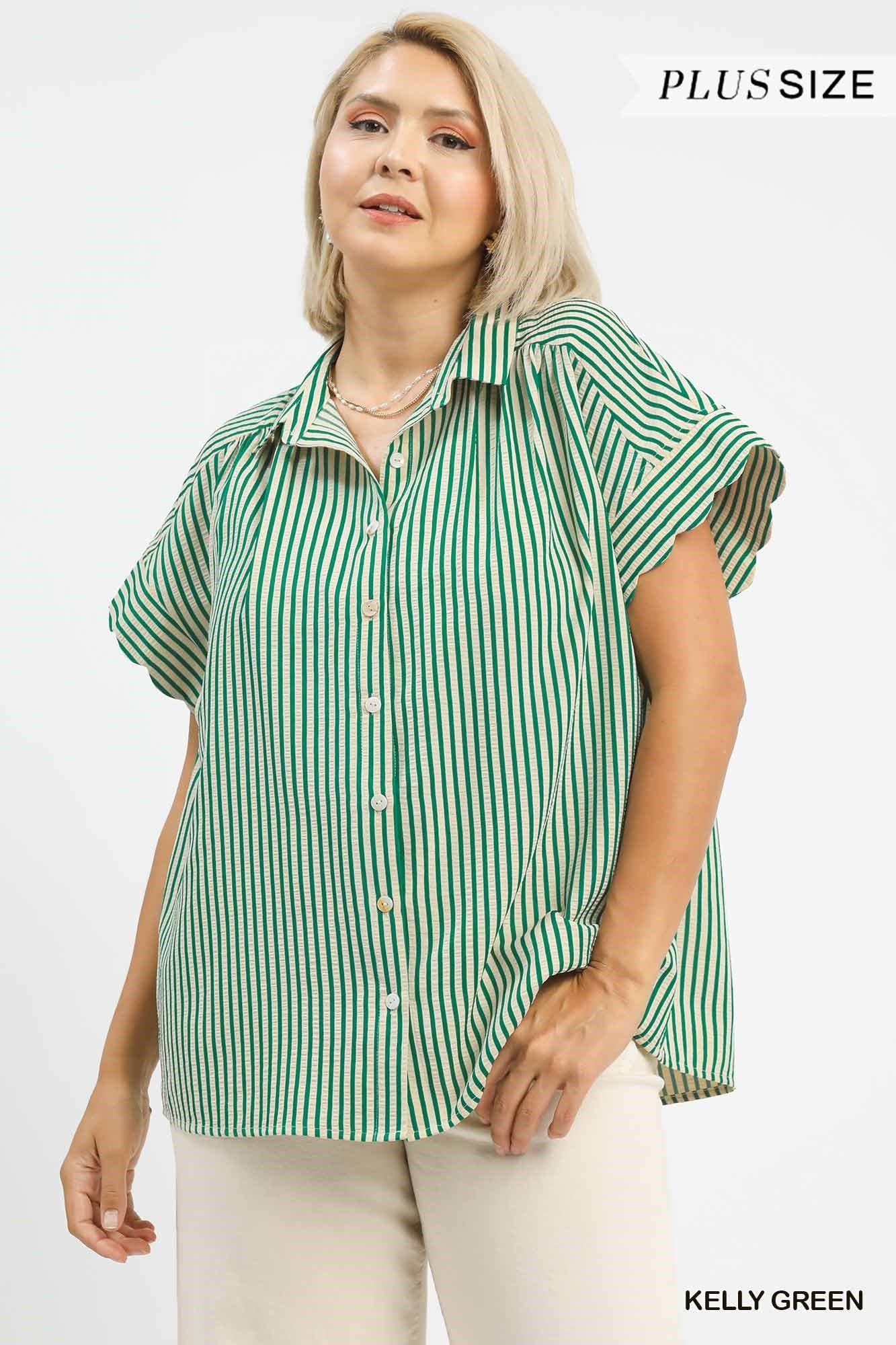 Curvy Sydney Scallop Trim Striped Top