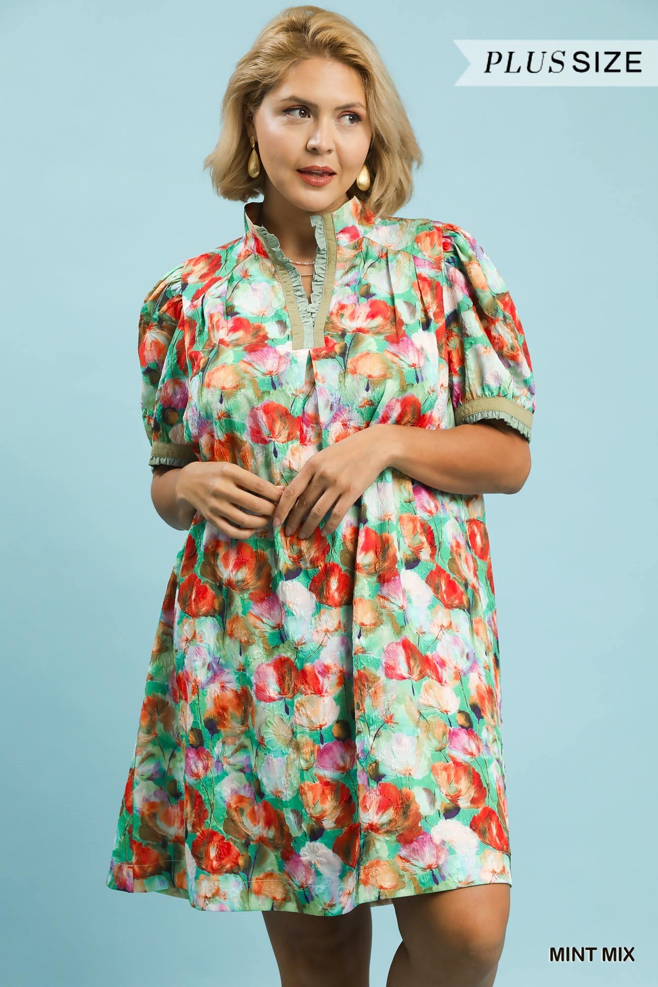Curvy Mannie Floral Print Puff Sleeve Mini Dress