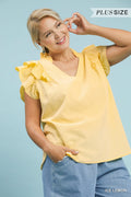 Curvy tiana Textured Ruffle Sleeve Top