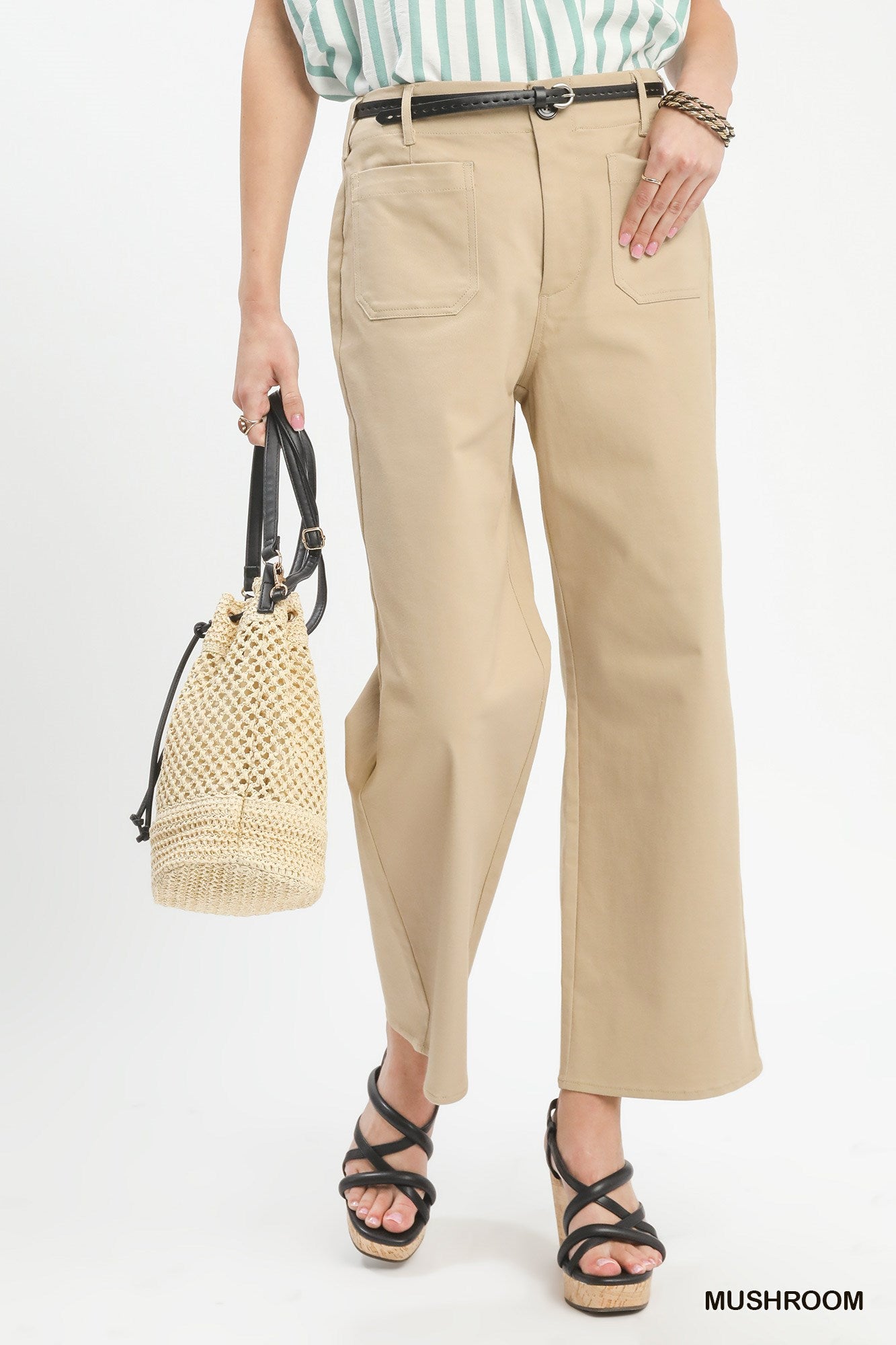 Mushroom High Waist Wide Leg Crop Pants