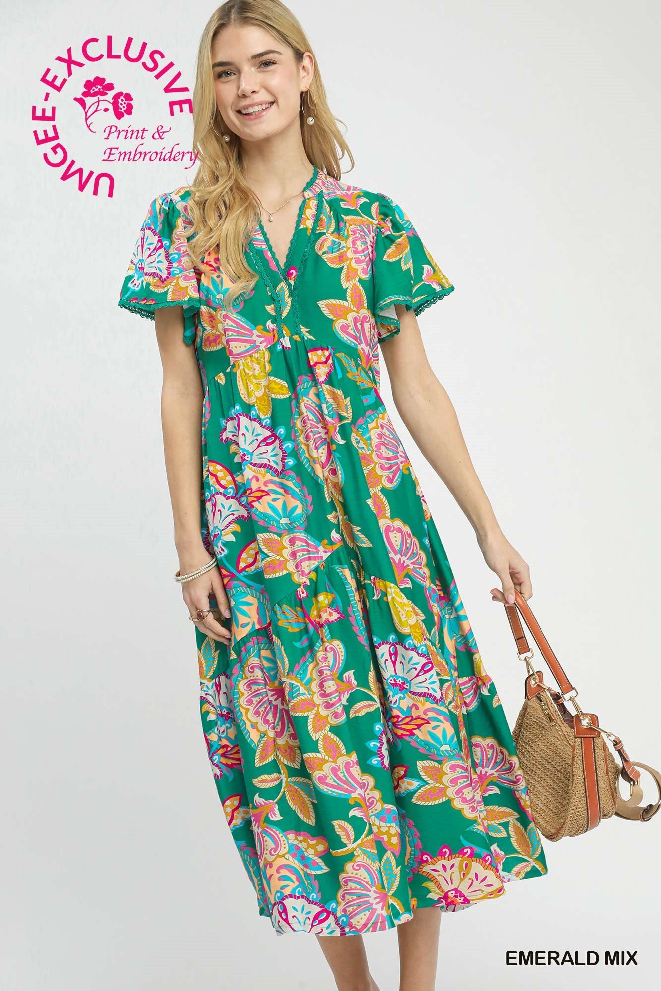 Ella Grace Emerald Paisley Mix Midi Dress