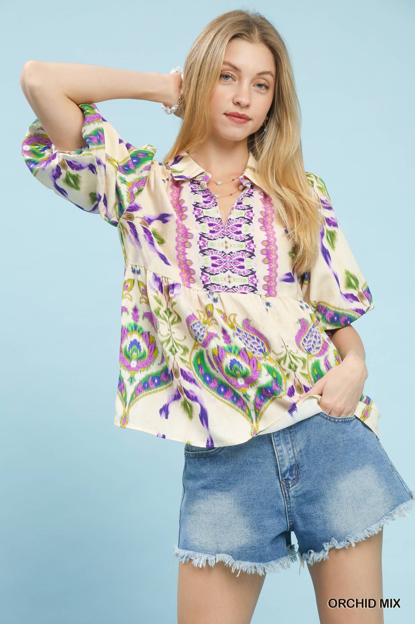 Eliana Boho Print Puff Sleeve Top