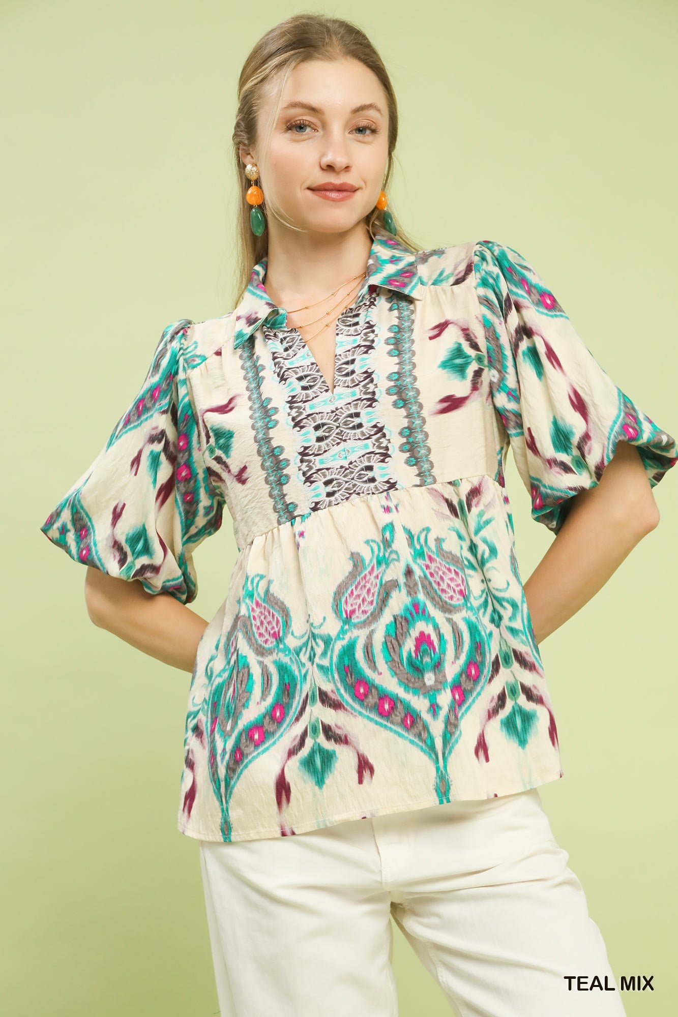 Eliana Boho Print Puff Sleeve Top