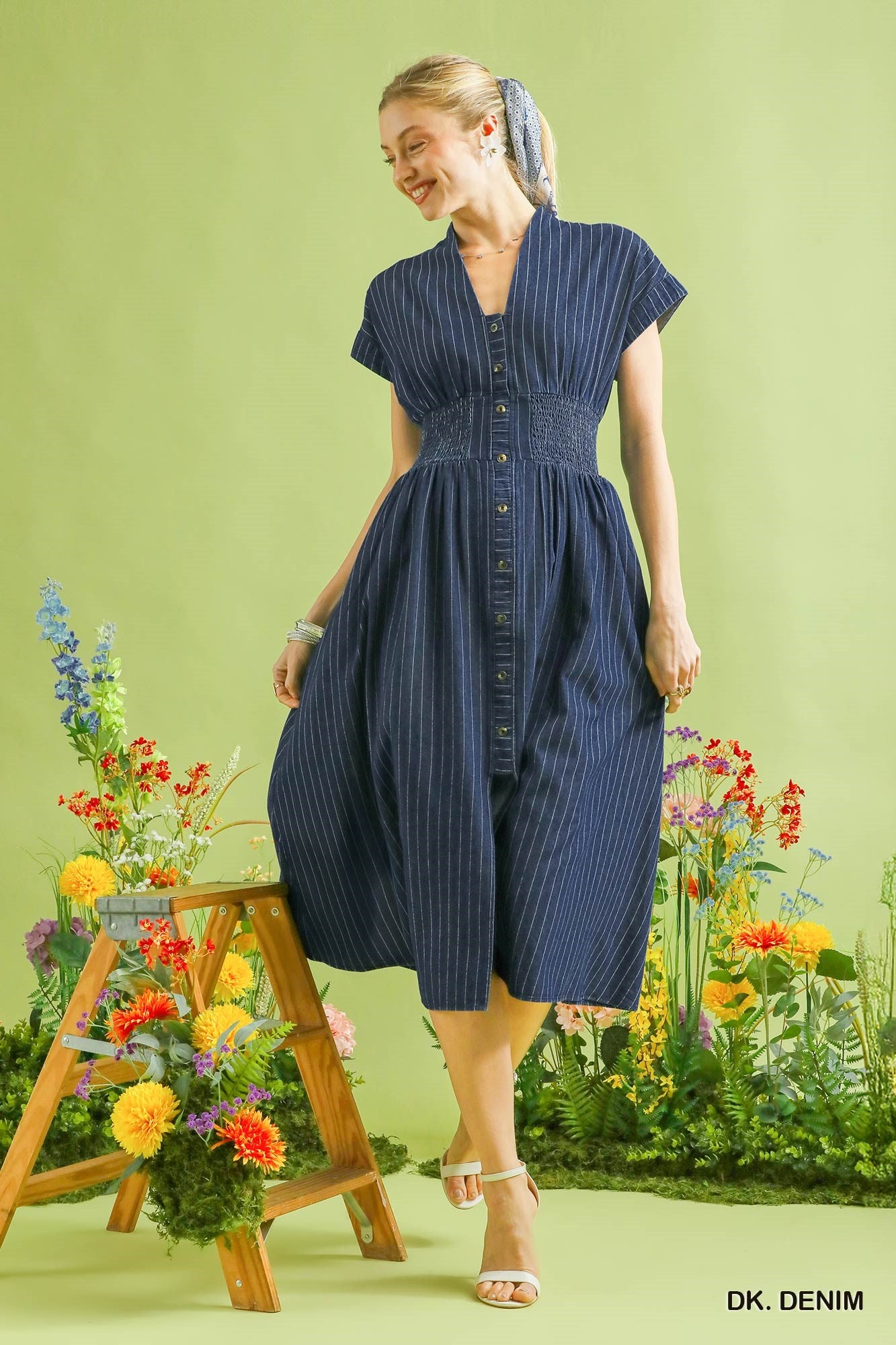 Stacey Striped Denim Midi Dress