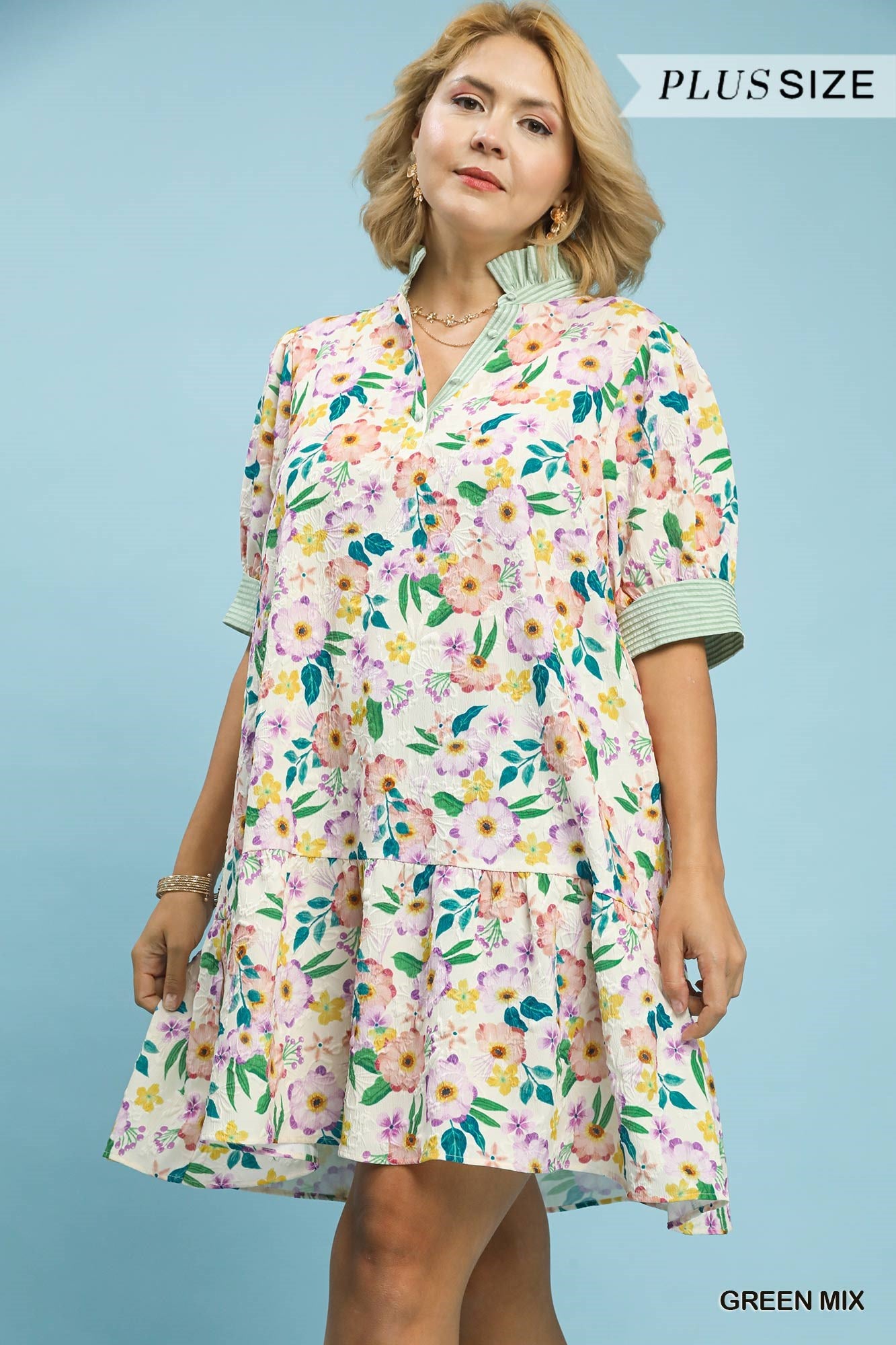 Curvy Maddy Mix Floral Ruffle Detail Mini Dress