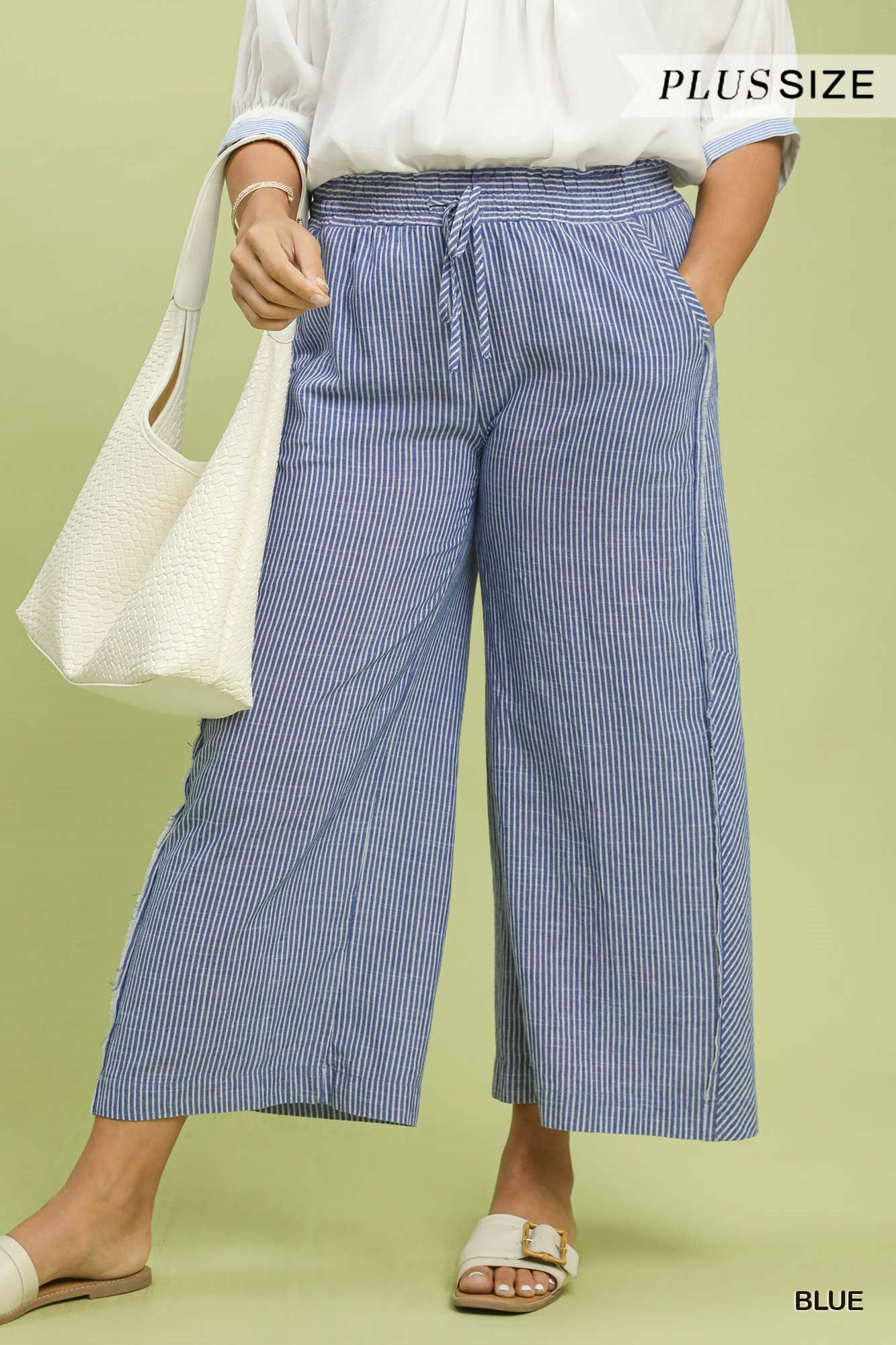 Curvy Zara Linen Blend Striped Wide Leg Pants